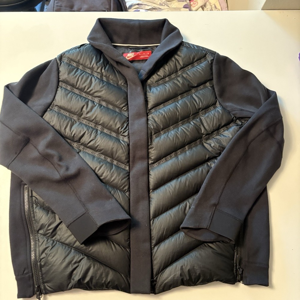 Nike Jacket Women's XL Black Aeroloft Tech Bomber Puffer Quilted Down Full Zip